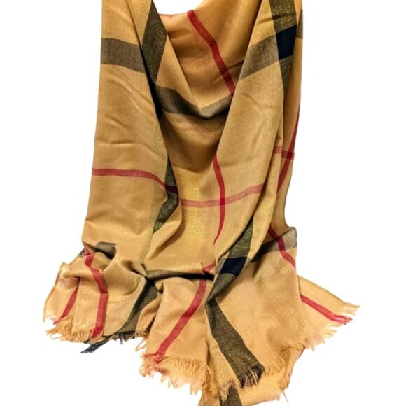 Nova Check SCARF 77x36 GOLD Sparkle Wrap Lightweight Luxury Preppy Sophisticated - Picture 2 of 10